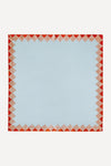 Square blue tablecloth with red trim
