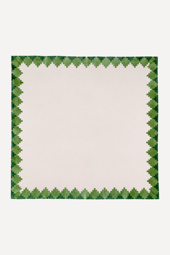 Square pink tablecloth with green trim